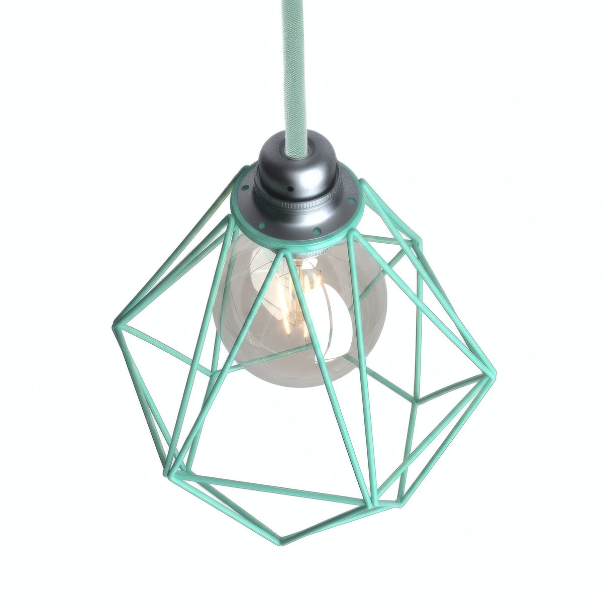 Kooilampenkap in diamantvorm van metaal voor E27-fitting — Turquoise
