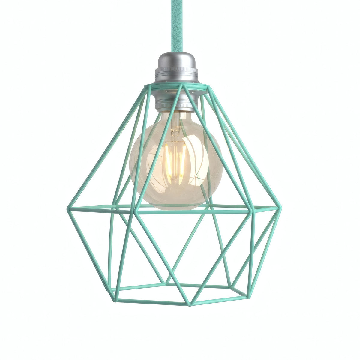 Kooilampenkap in diamantvorm van metaal voor E27-fitting — Turquoise