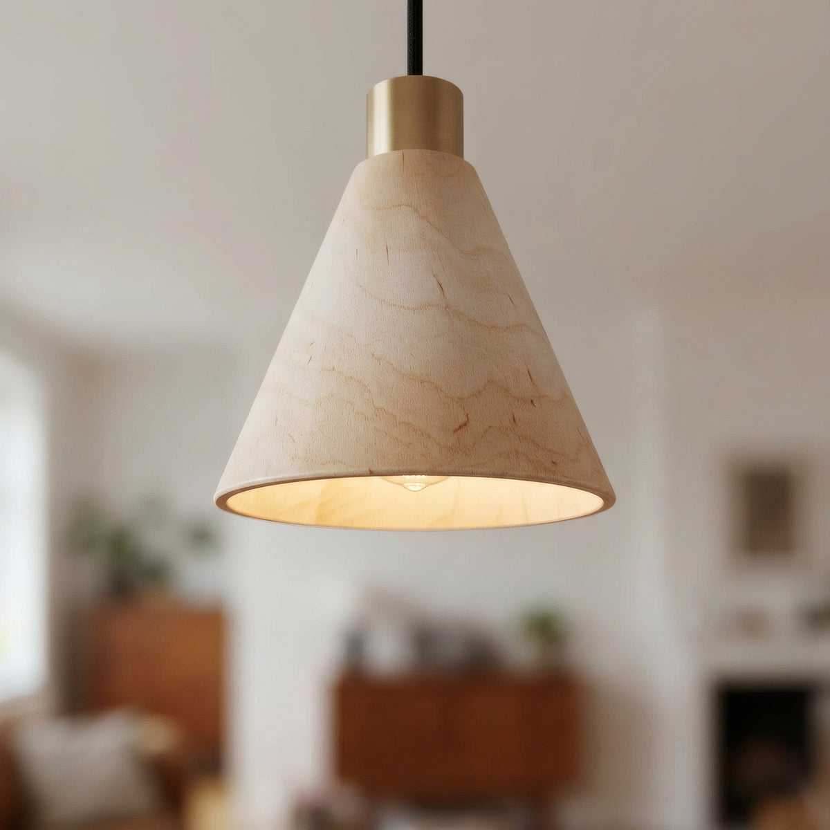 Conische lampenkap van naturel hout voor E27-fitting