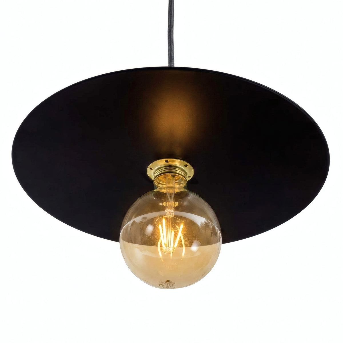 Platte schijf-lampenkap van ijzer Ø 40 cm voor E27-fitting — Zwart