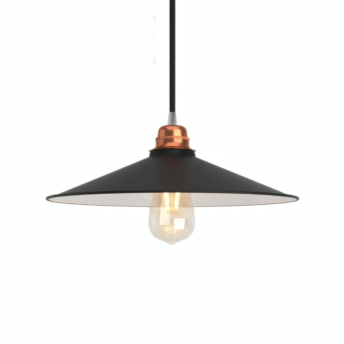 Platte geëmailleerde lampenkap Ø 30 cm voor E27-fitting — Wit en zwart