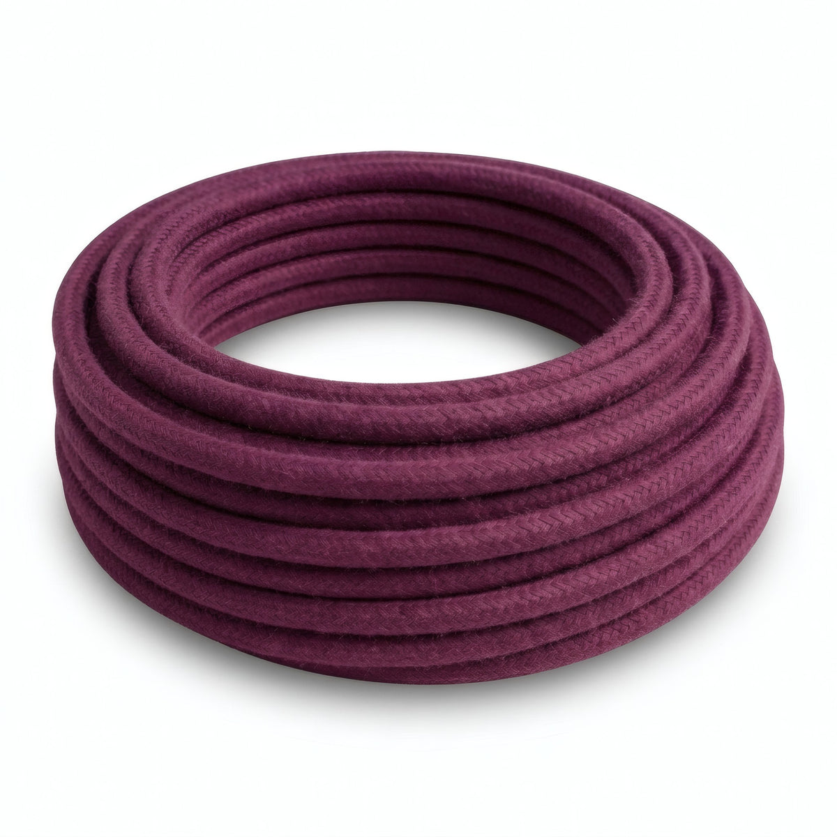 Rond strijkijzersnoer van katoen – Wijnrood, rol in driekwartaanzicht