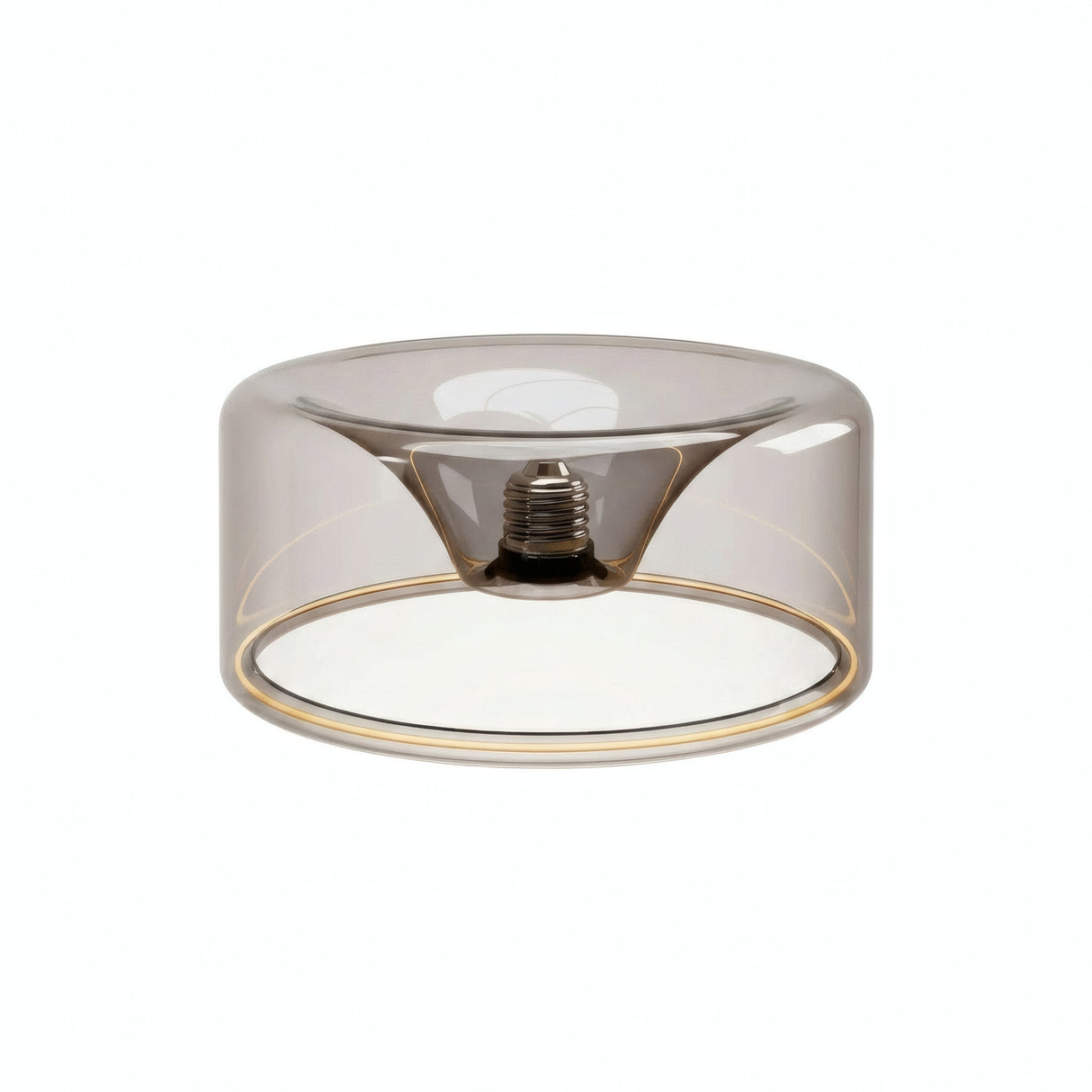 E27 led-donutlamp van rookglas, Ø 195 mm, uitgeschakeld, verzonken E27-fitting zichtbaar, witte achtergrond