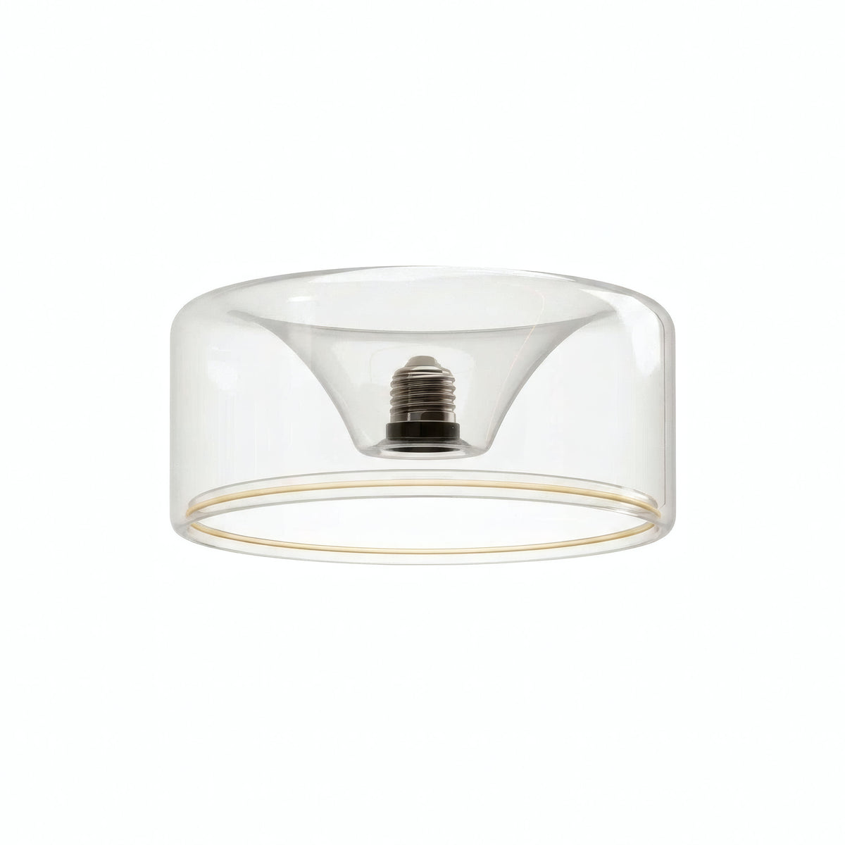 E27 led-donutlamp van helder glas, Ø 195 mm, driekwartaanzicht, witte achtergrond