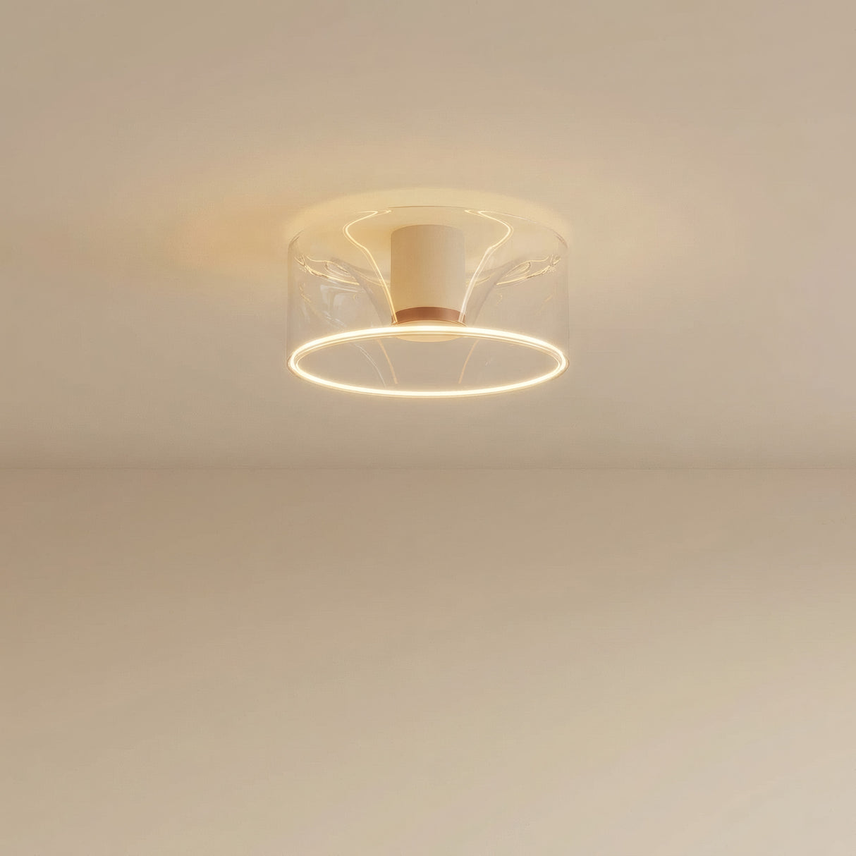 E27 led-donutlamp van helder glas, Ø 195 mm, aan het plafond, zacht warm licht