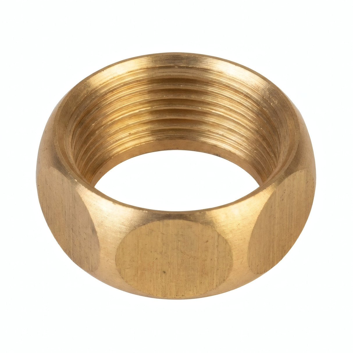 Écrou collet battu laiton BSP vu de dessus, alésage fileté visible