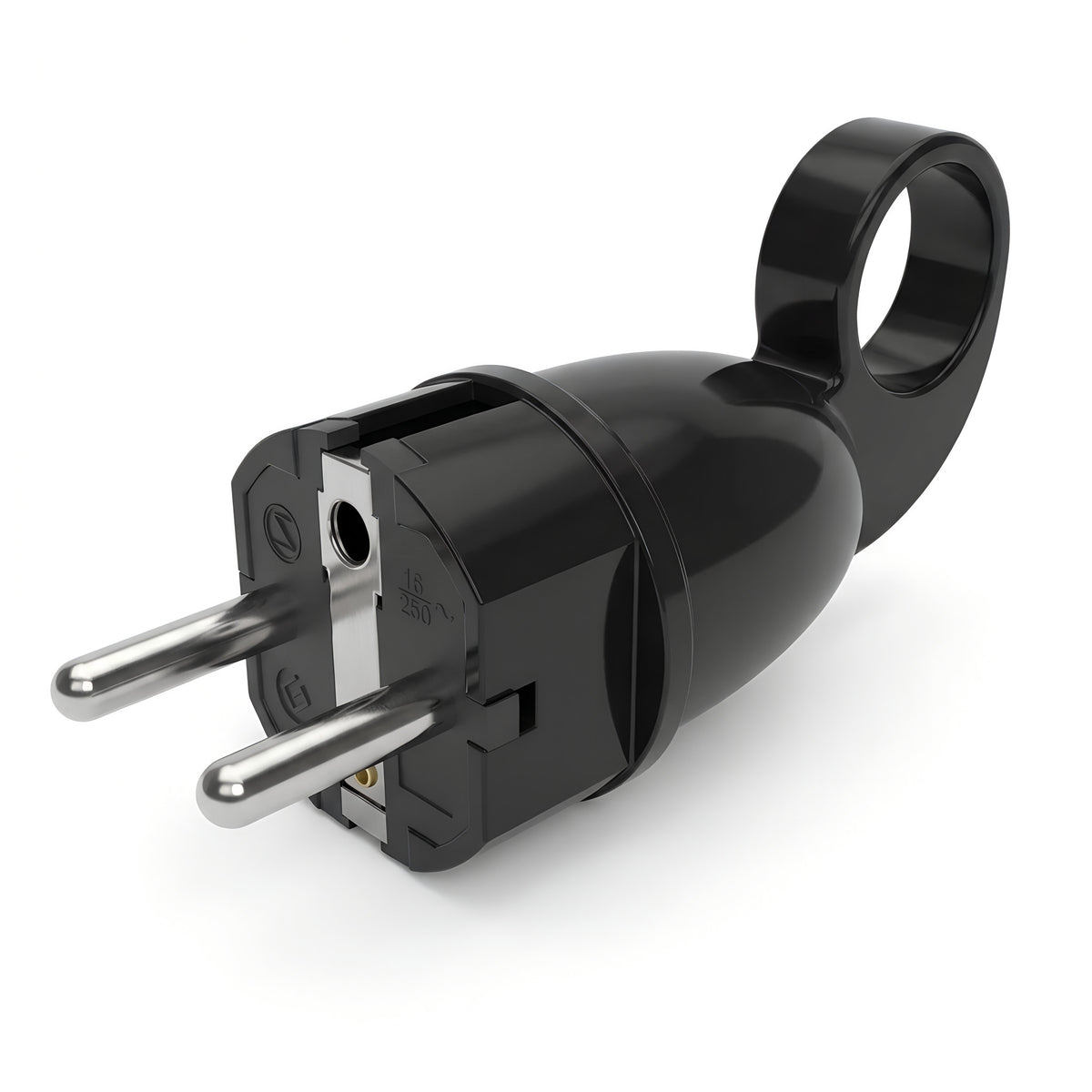 Schuko-stekker met uittrekring — Zwart
