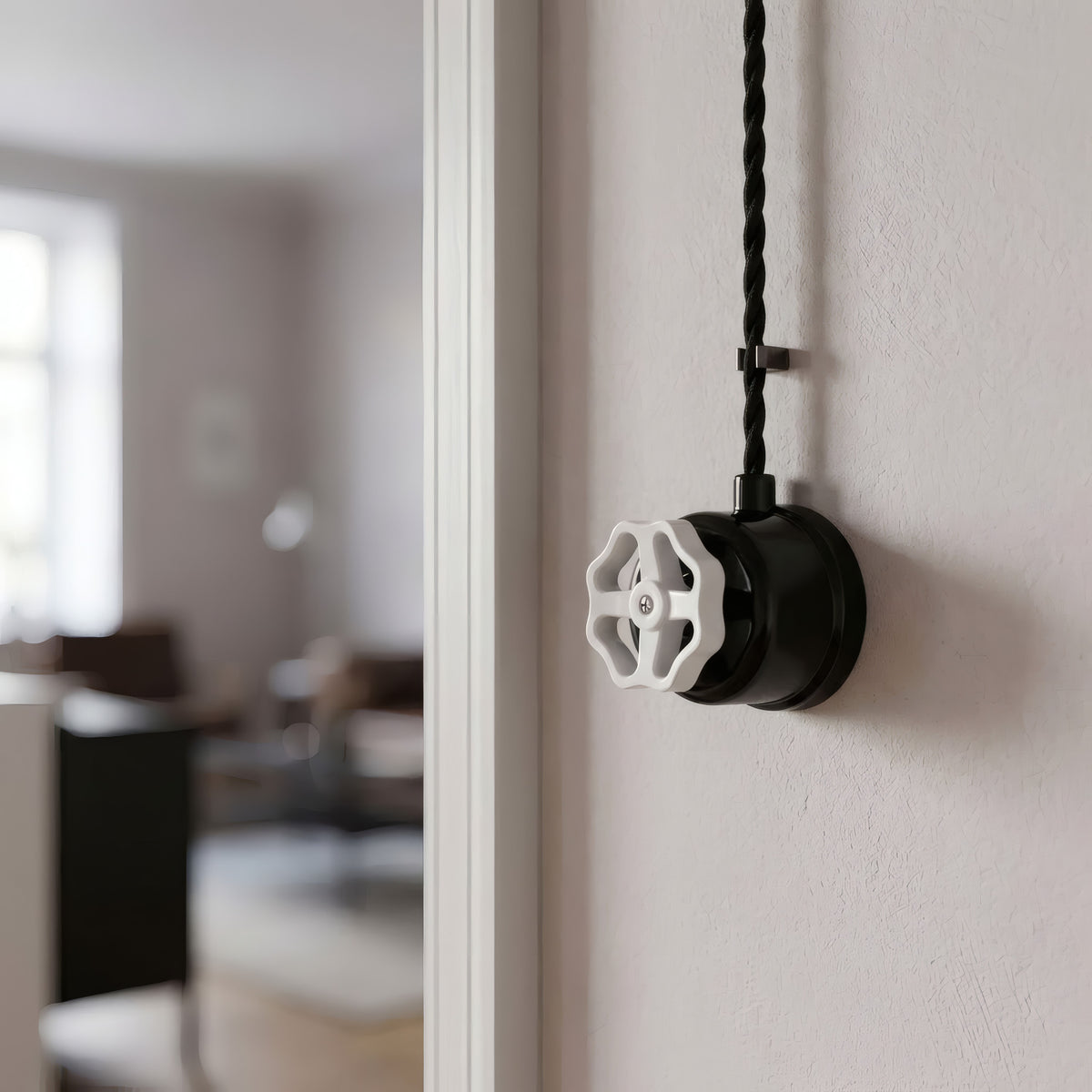 Porseleinen wisselschakelaar met knop — Zwart / Wit