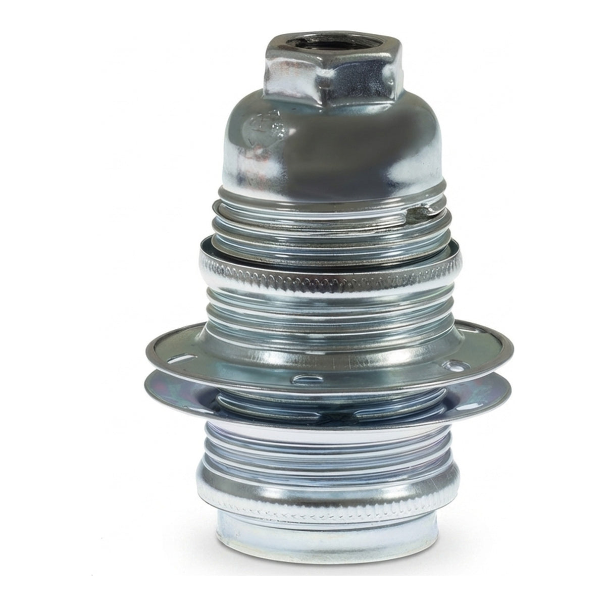 Metalen E14-fitting met dubbele ring voor lampenkap — Cilindrisch metaal / Zilver