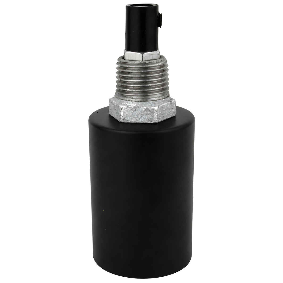 E27-lamphouderset van glad zwart metaal op fitting 1/2'' (15x21mm) met buitendraad van gegalvaniseerd gietijzer