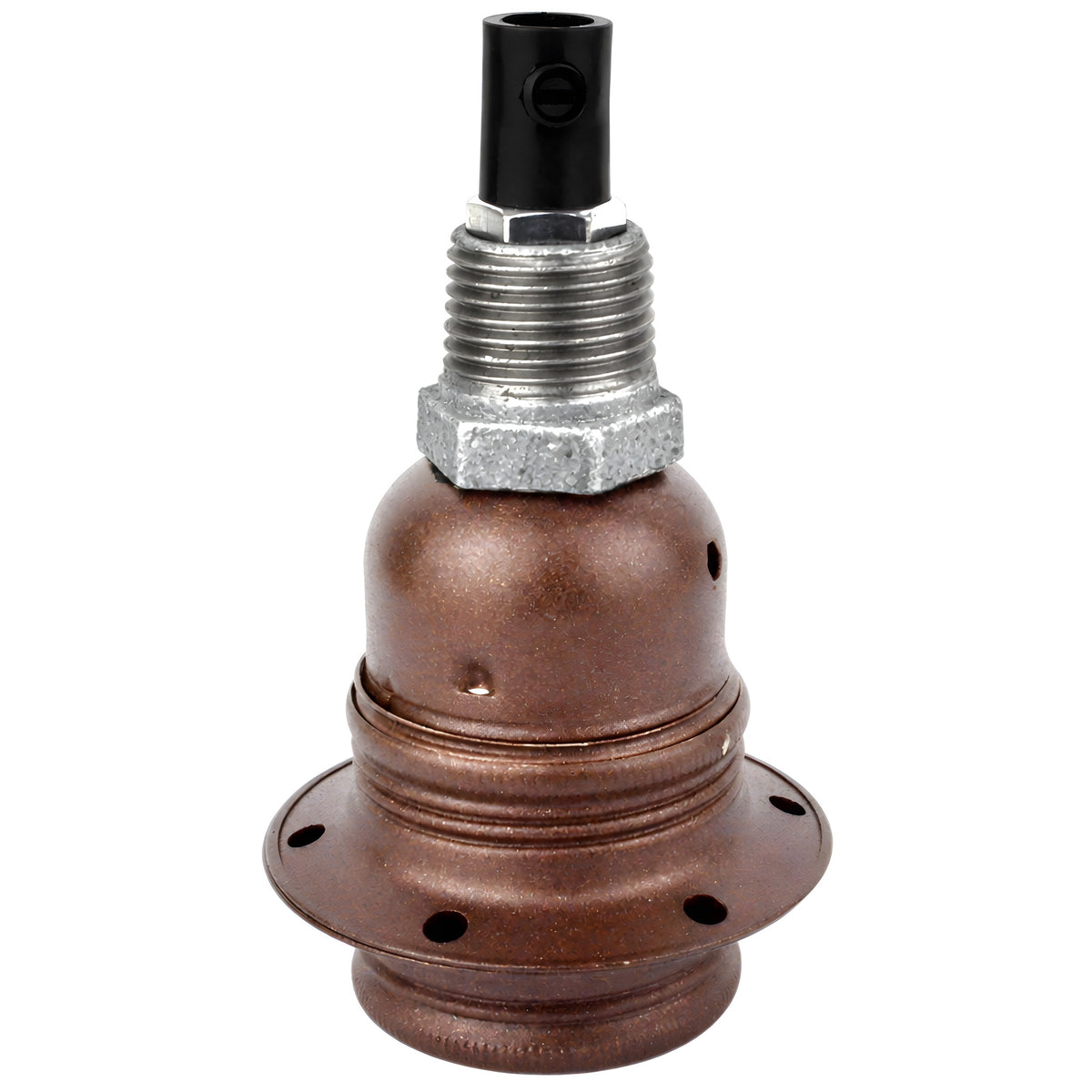 E27-lamphouderset van mat roestkleurig metaal op fitting 1/2'' (15x21mm) met buitendraad van gegalvaniseerd gietijzer