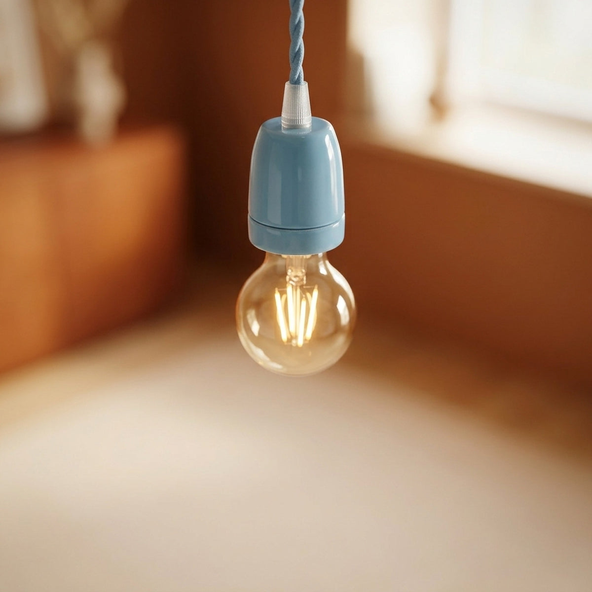 E27-fitting van porselein — Azuurblauw