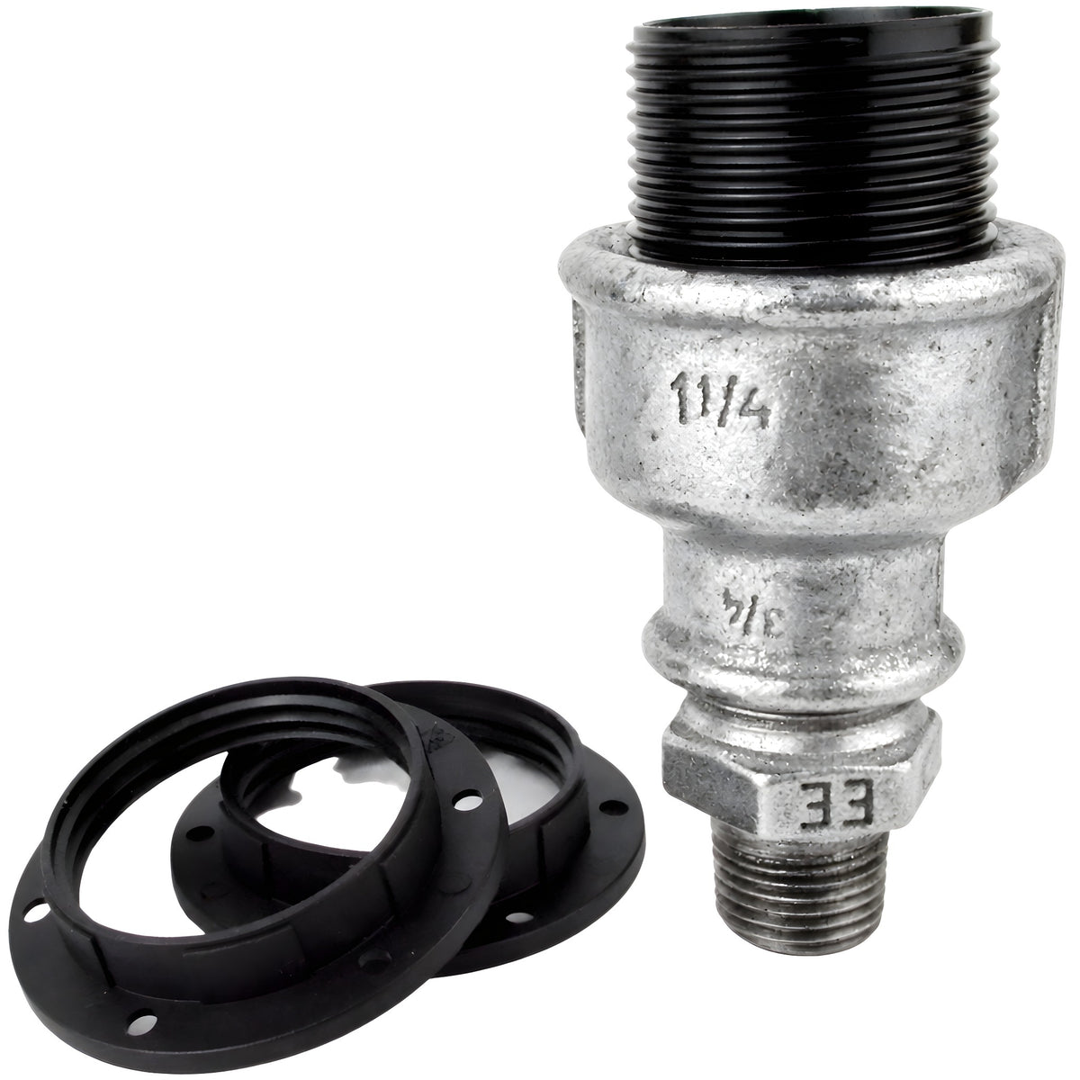 E27-lamphouderset van bakeliet op fitting 1/2'' (15x21mm) met buitendraad van gegalvaniseerd gietijzer