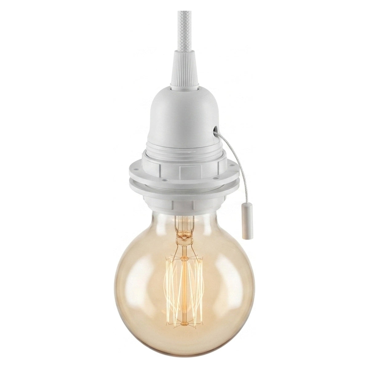 E27-fitting van thermoplast, dubbele ring, trekschakelaar — Wit