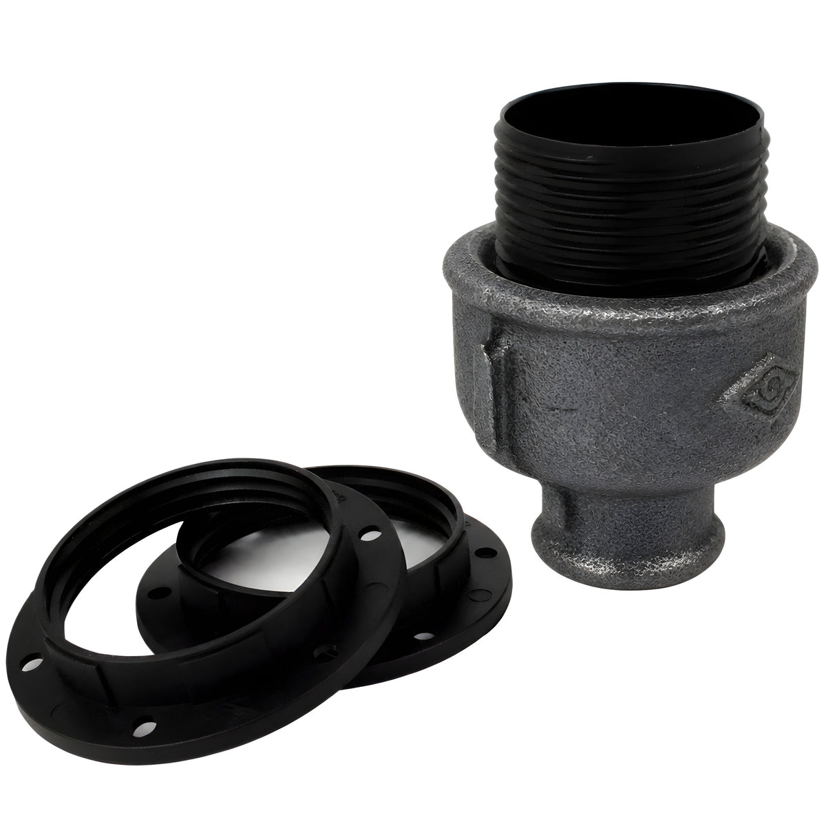 E27-lamphouderset van thermoplast op fitting 1/2'' (15x21mm) met binnendraad van voordelig zwart gietijzer