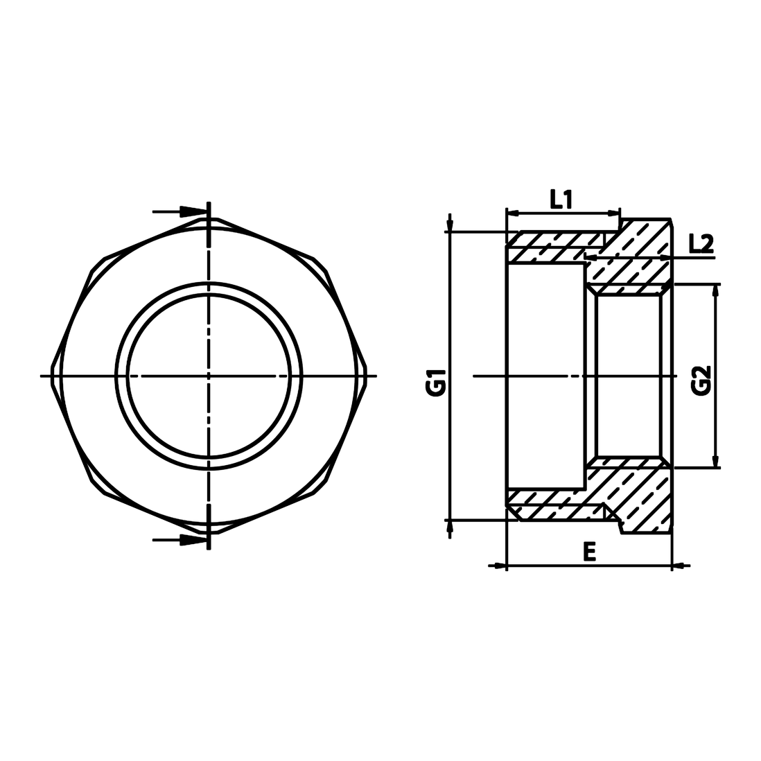 Technische maattekening: messing verloopstuk BU/BI (ref. 1241)