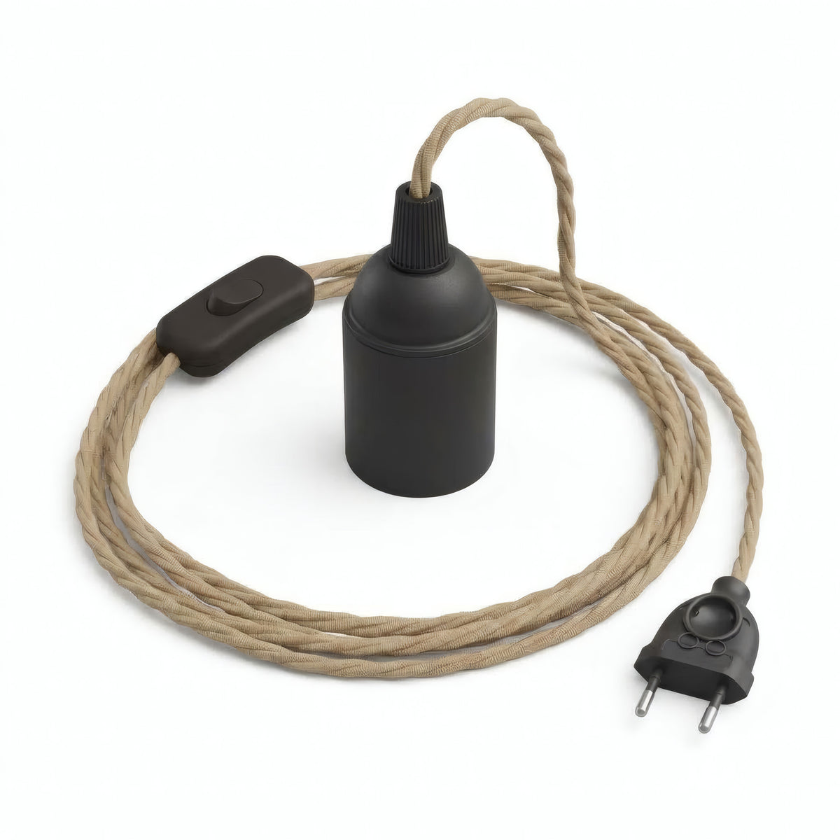 Gedraaid strijkijzersnoer met stekker, jute naturel, fitting E27