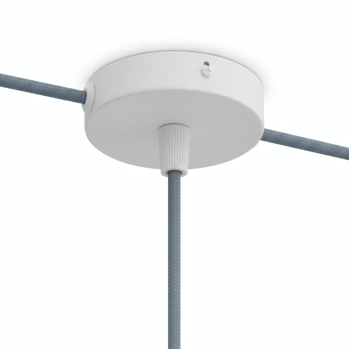 Cilindrische mini-plafondkap van metaal, Ø 83 mm — 1 centrale en 2 zijopeningen / Conisch thermoplast / Mat wit