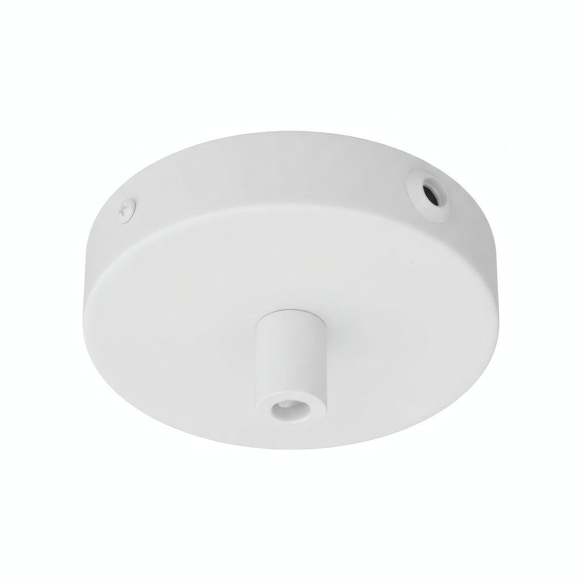 Cilindrische mini-plafondkap van metaal, Ø 83 mm — 1 centrale en 2 zijopeningen / Cilindrisch metaal / Mat wit