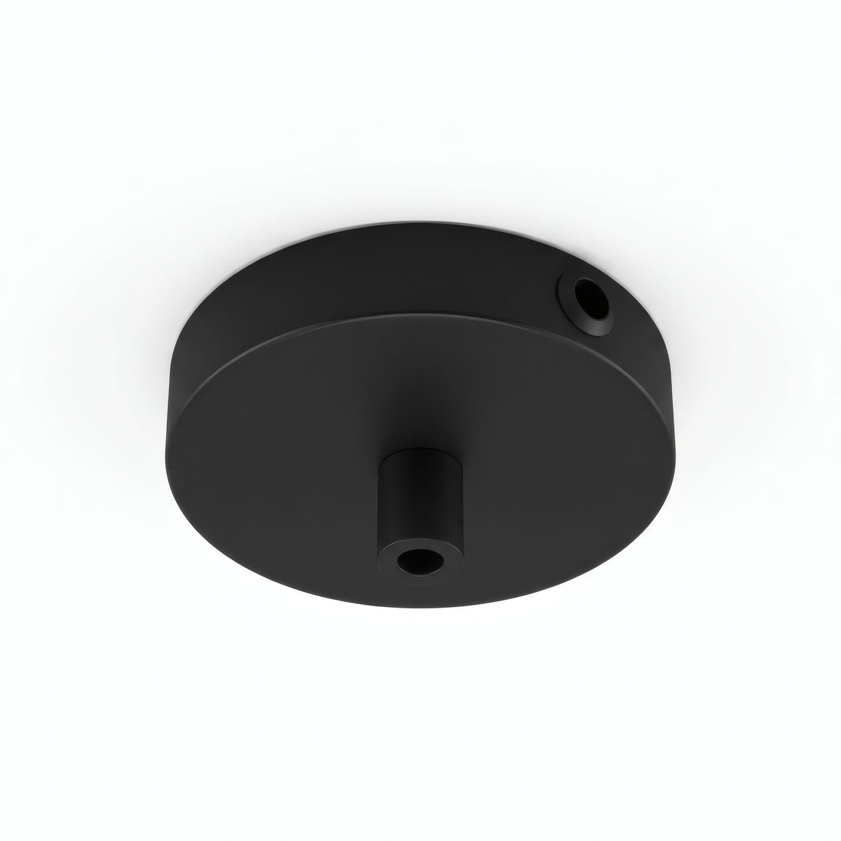 Cilindrische mini-plafondkap van metaal, Ø 83 mm — 1 centrale en 2 zijopeningen / Cilindrisch metaal / Zwart