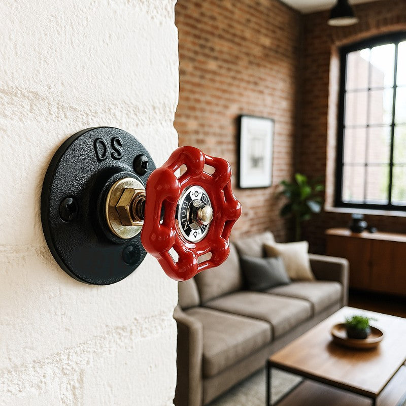 Kapstokhaak Handwiel van Afsluiter Rood - handwiel van afsluiter decoratief in rood gietijzer - zicht 2