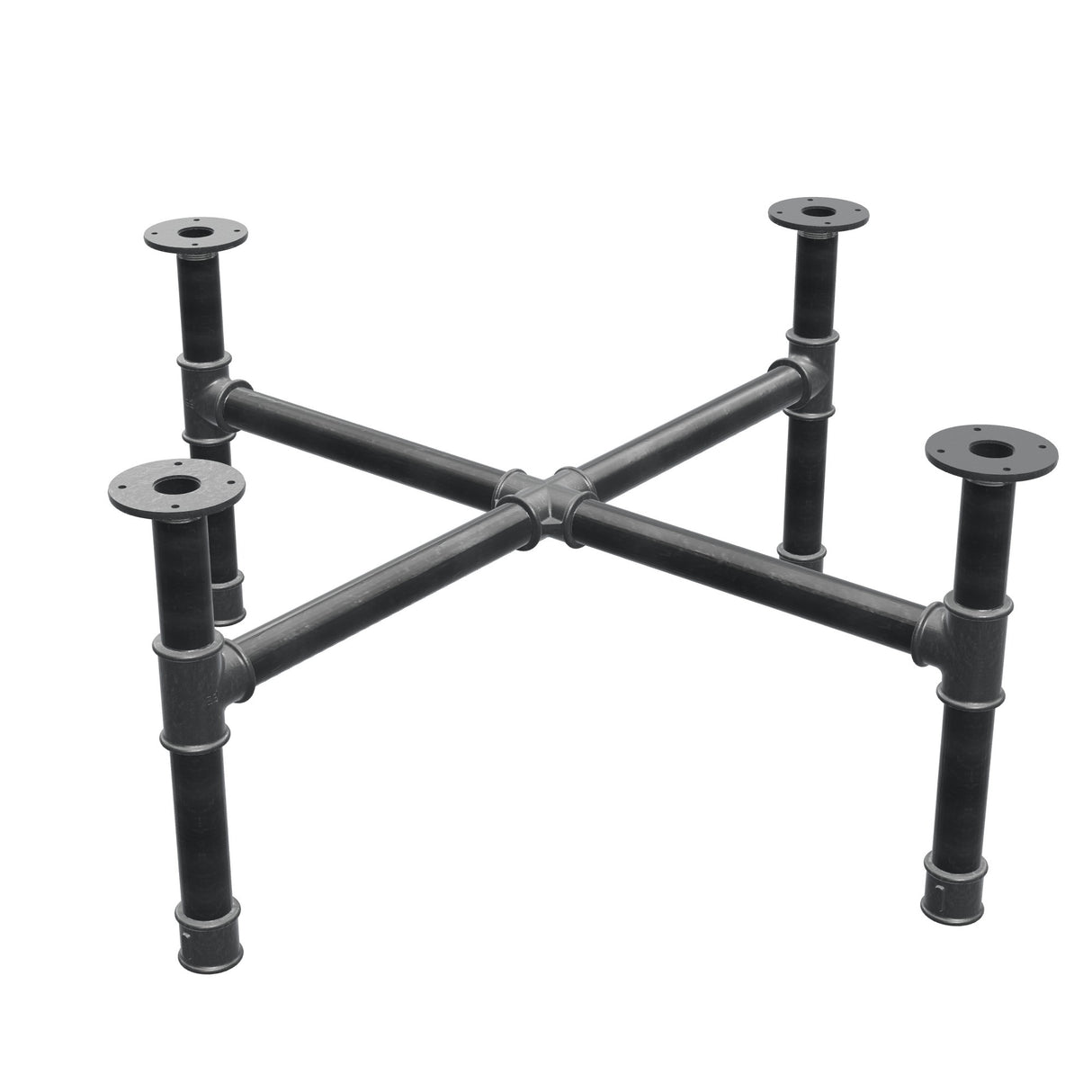 Onderstel voor salontafel, kruispoten, gietijzer en staal Ø 42 mm, 101 × 101 cm, hoogte 44 cm