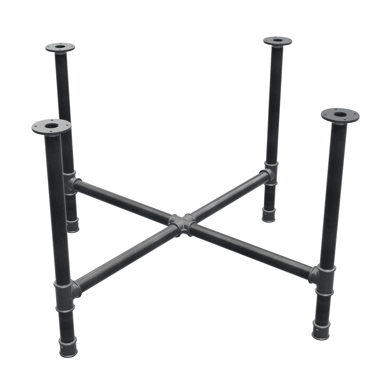 Onderstel voor eettafel, kruispoten, gietijzer en staal Ø 42 mm, 121 × 121 cm, hoogte 74 cm