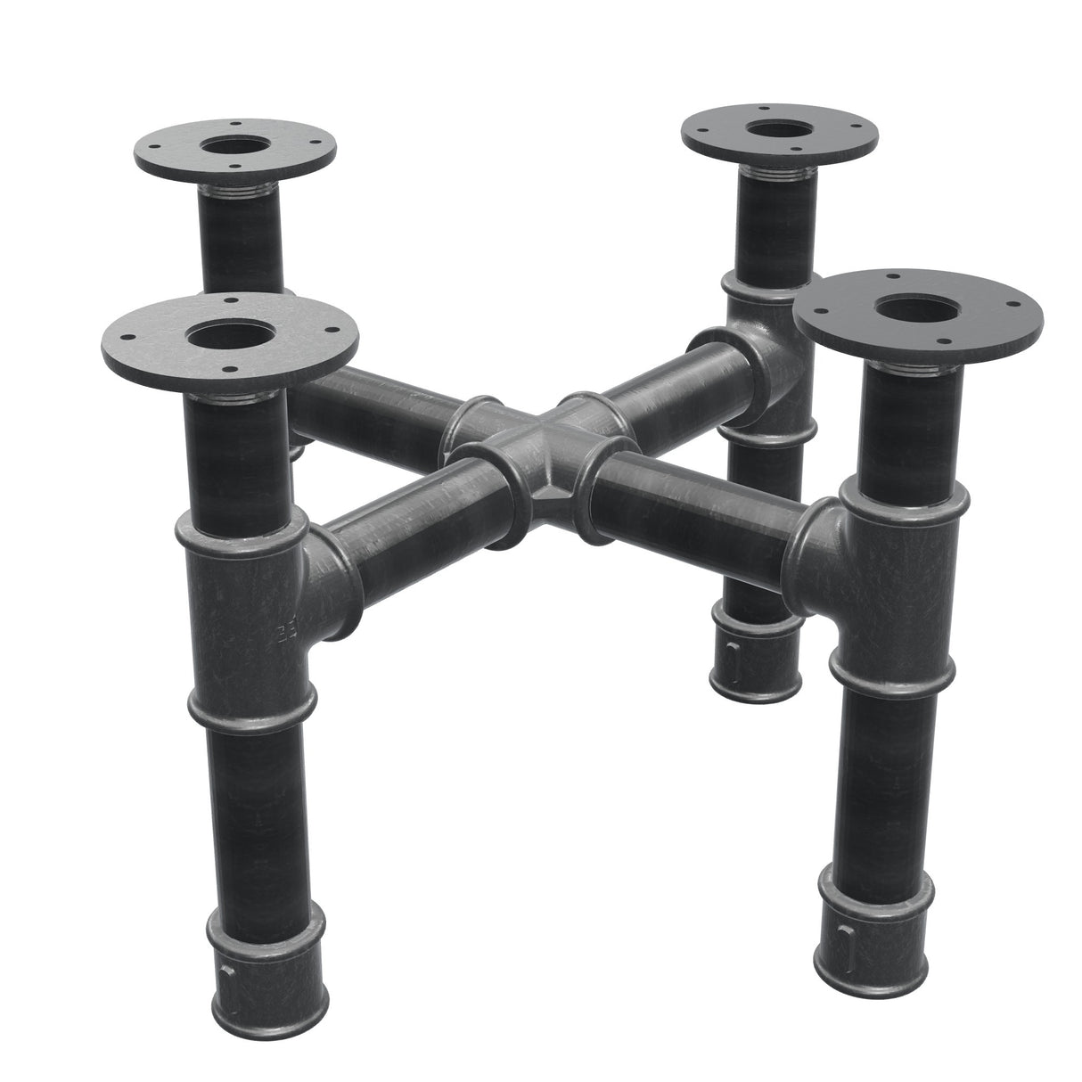 Onderstel voor salontafel, kruispoten, gietijzer en staal Ø 42 mm, 51 × 51 cm, hoogte 34 cm