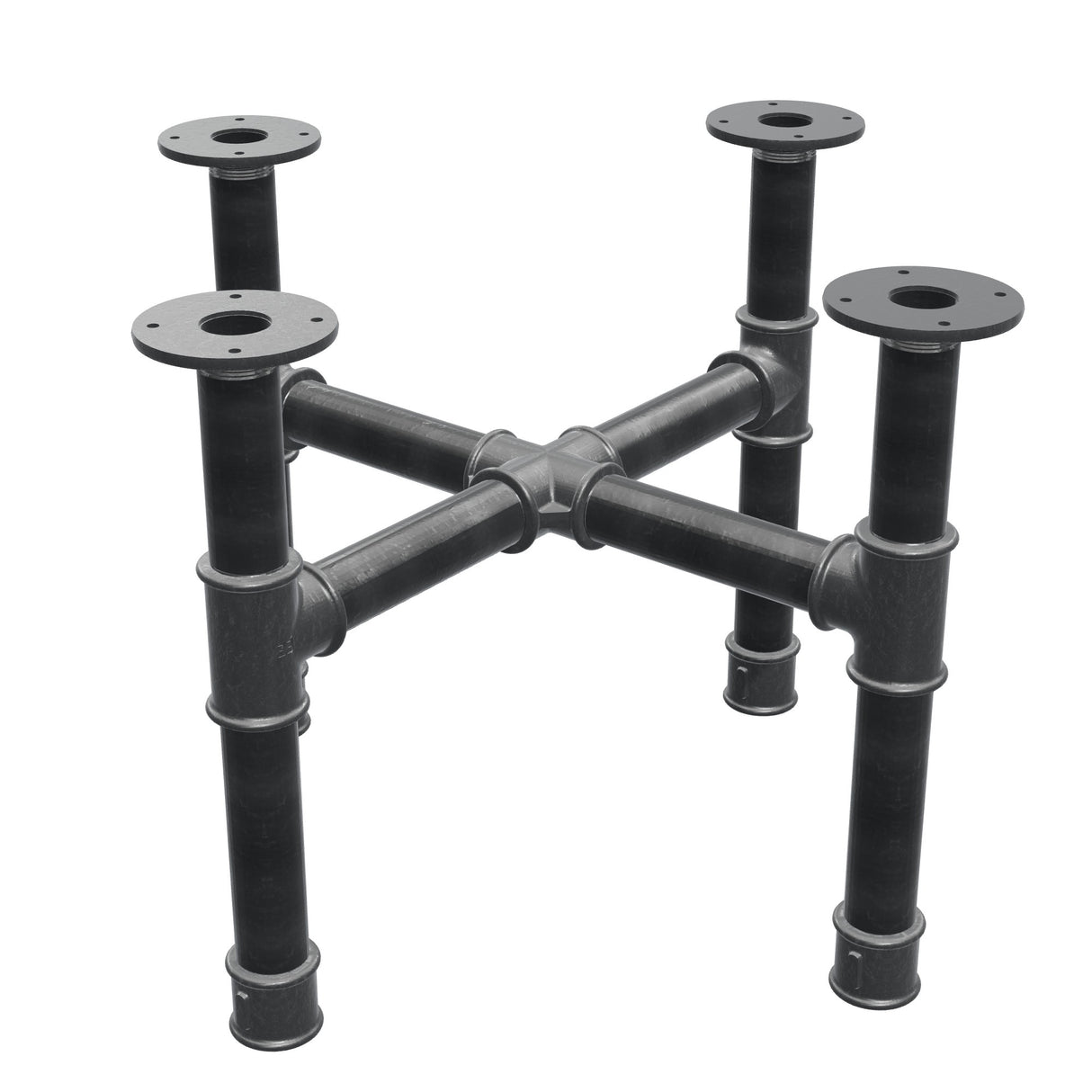 Onderstel voor salontafel, kruispoten, gietijzer en staal Ø 42 mm, 61 × 61 cm, hoogte 44 cm