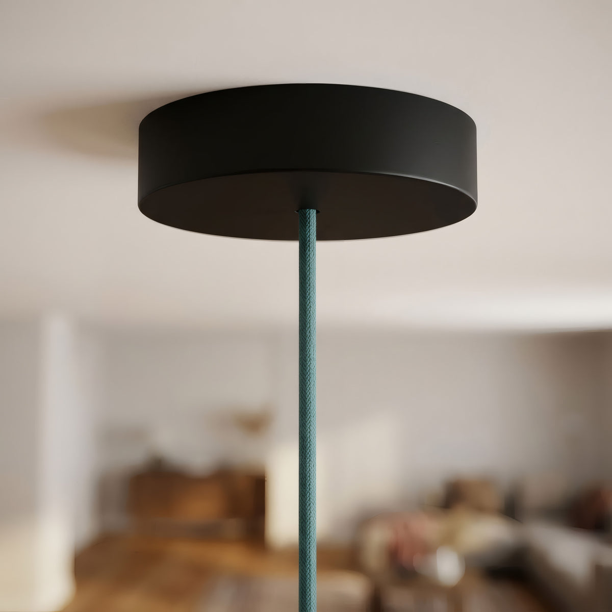 Ronde plafondkap van hout, Ø 120 mm — Zwart
