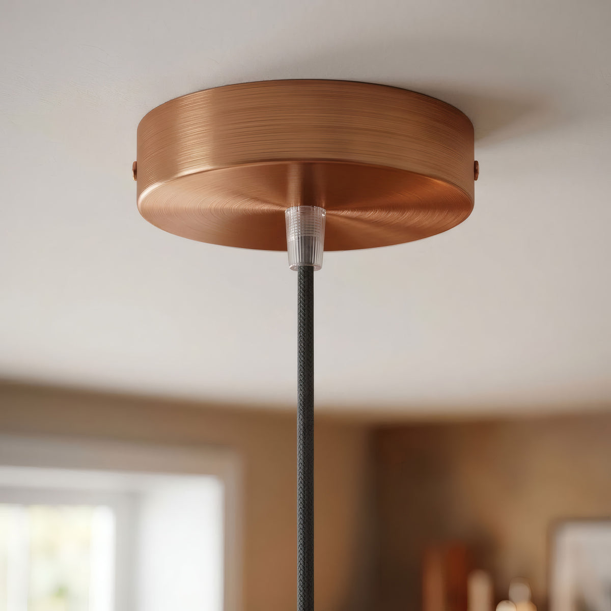 Cilindrische plafondkap van metaal, Ø 120 mm — Conisch thermoplast / Satijn koper