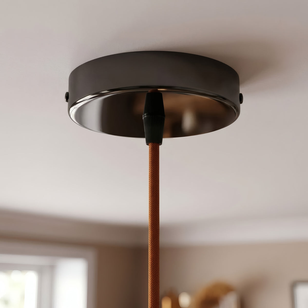 Cilindrische plafondkap van metaal, Ø 120 mm — Conisch thermoplast / Zwarte parel