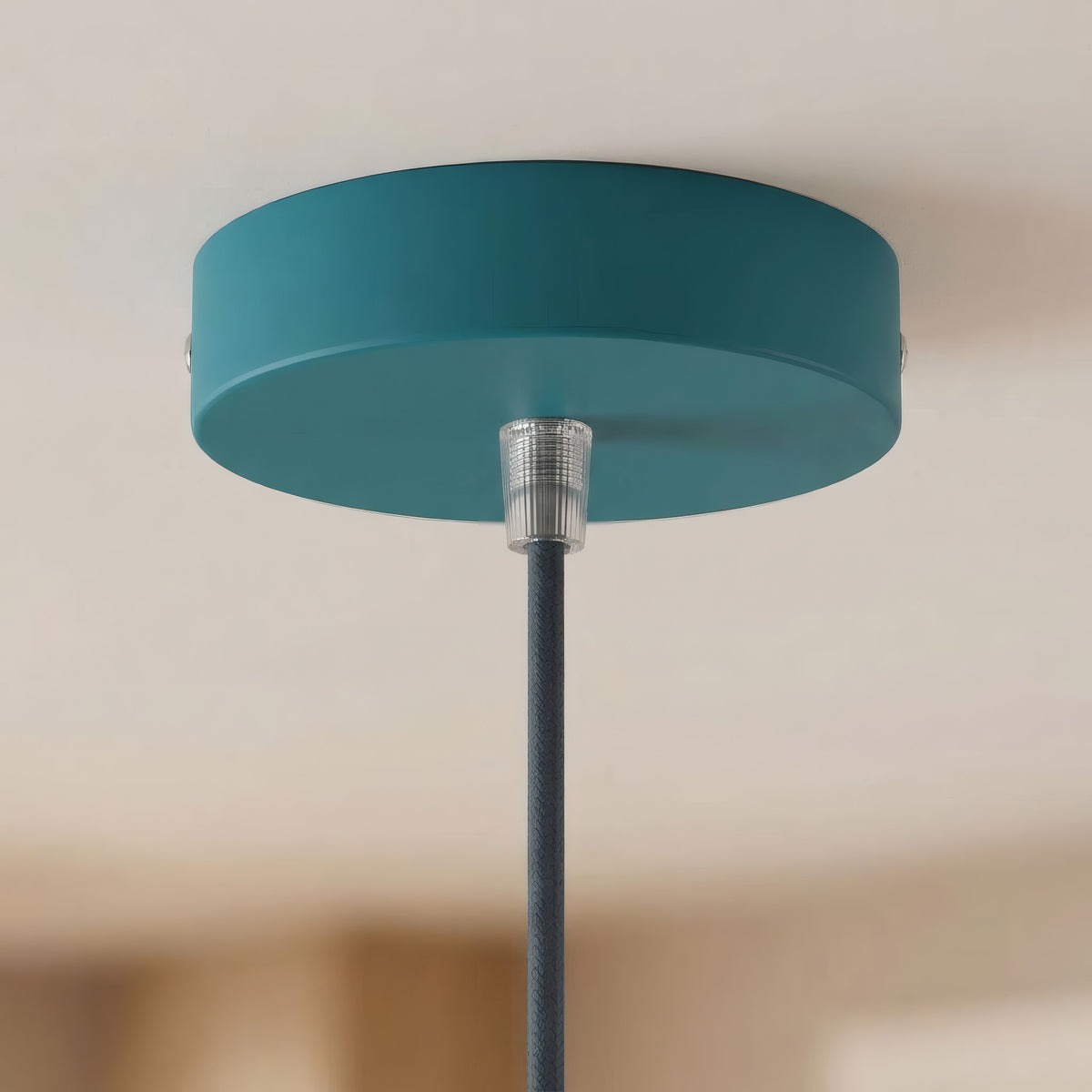 Cilindrische plafondkap van metaal, Ø 120 mm — Conisch thermoplast / Petrolblauw