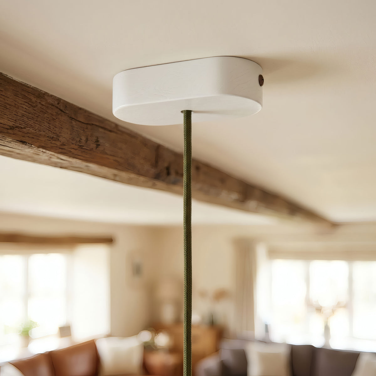 Ovale plafondkap van hout, 120 × 51 mm — Wit