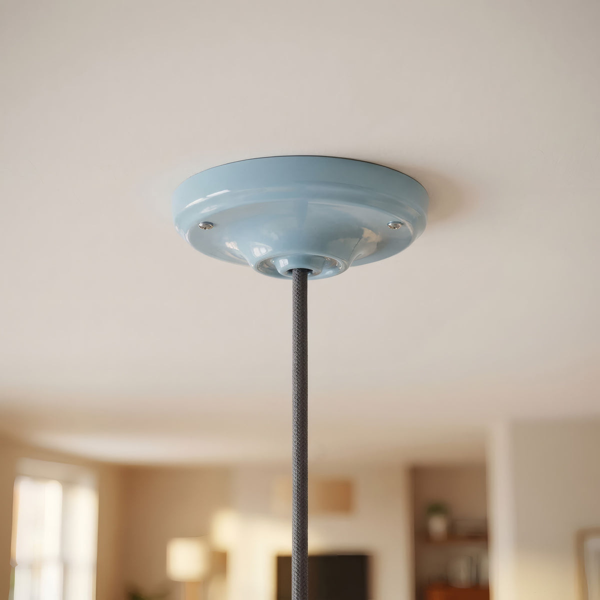 Porseleinen plafondkap met bevestigingsset, Ø 105 mm — Azuurblauw