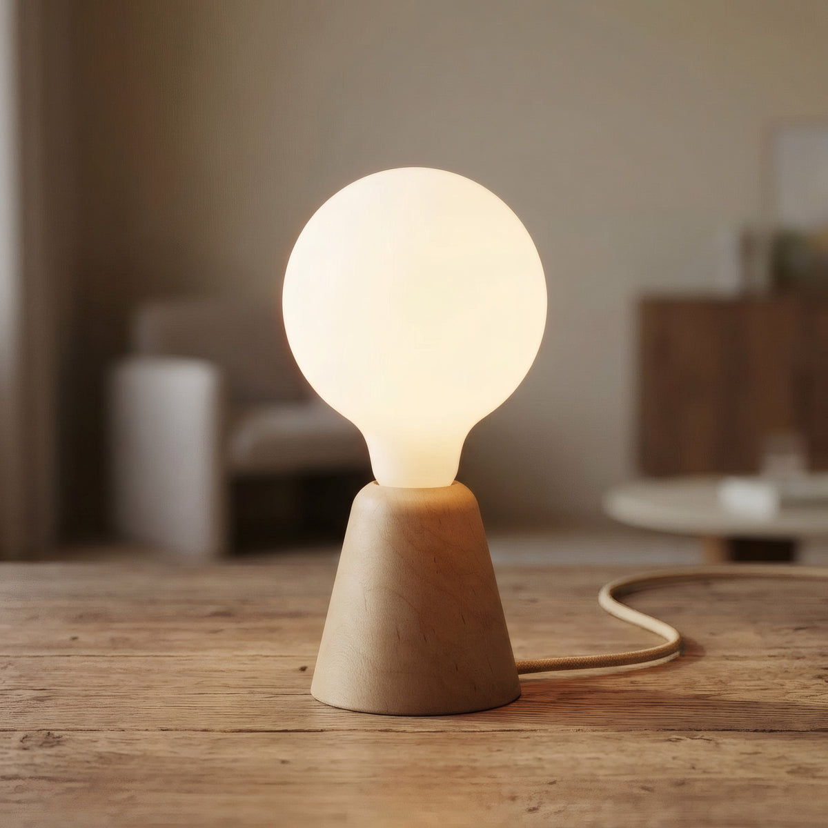 Conische lampvoet van elzenhout voor E27-fitting