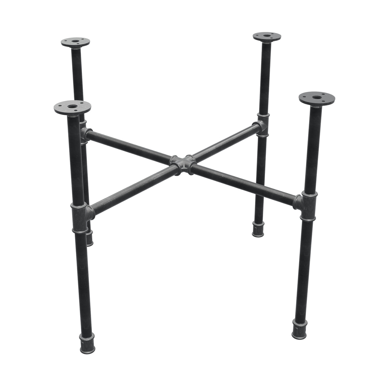 Industrieel gietijzeren salontafelonderstel, kruispoten, 68 × 68 cm, hoogte 52 cm, driekwartaanzicht