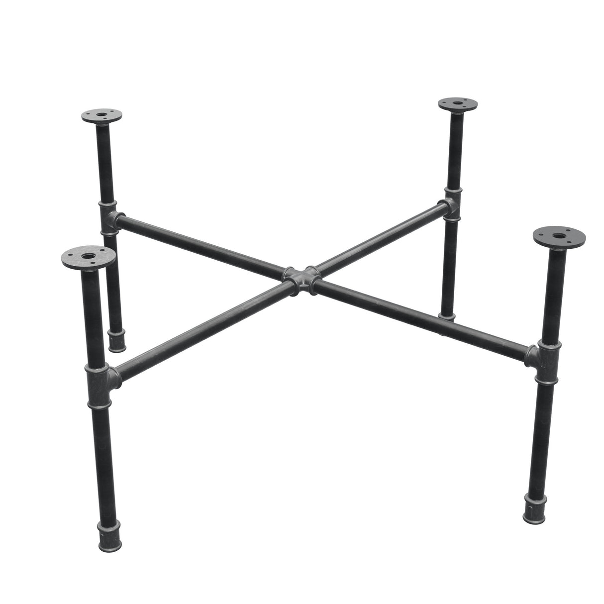 Industrieel gietijzeren salontafelonderstel, kruispoten, 88 × 88 cm, hoogte 42 cm, driekwartaanzicht