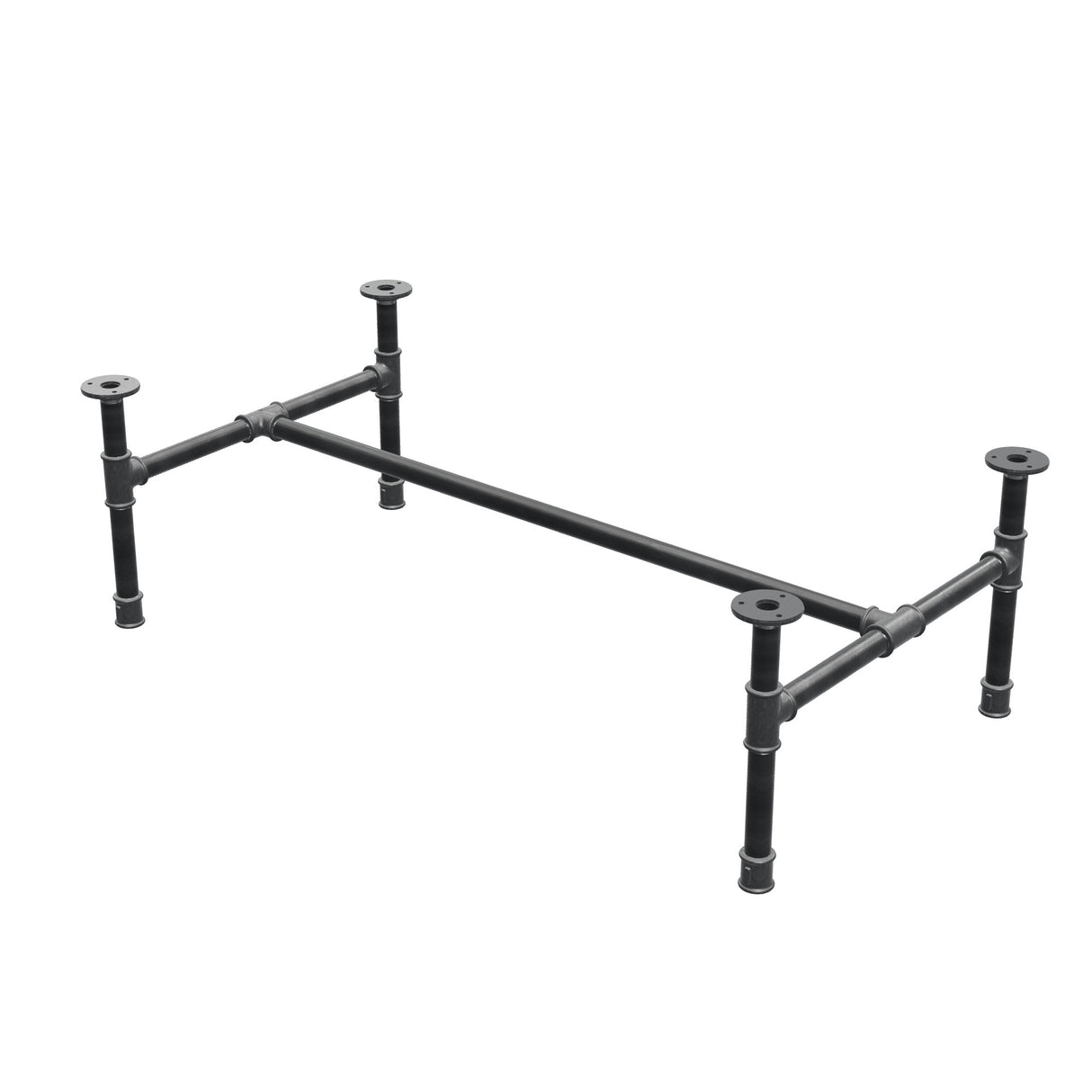 Salontafelonderstel van gietijzer, H-vorm, 101 × 55 cm, hoogte 32 cm, driekwartaanzicht