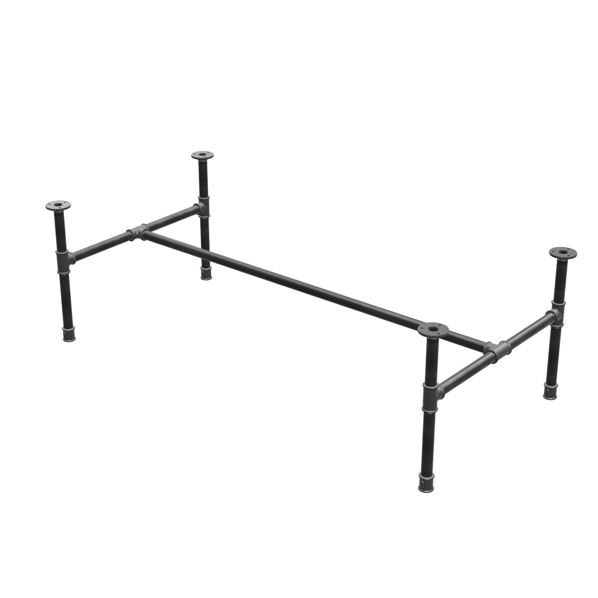 Salontafelonderstel van gietijzer, H-vorm, 131 × 65 cm, hoogte 42 cm, driekwartaanzicht