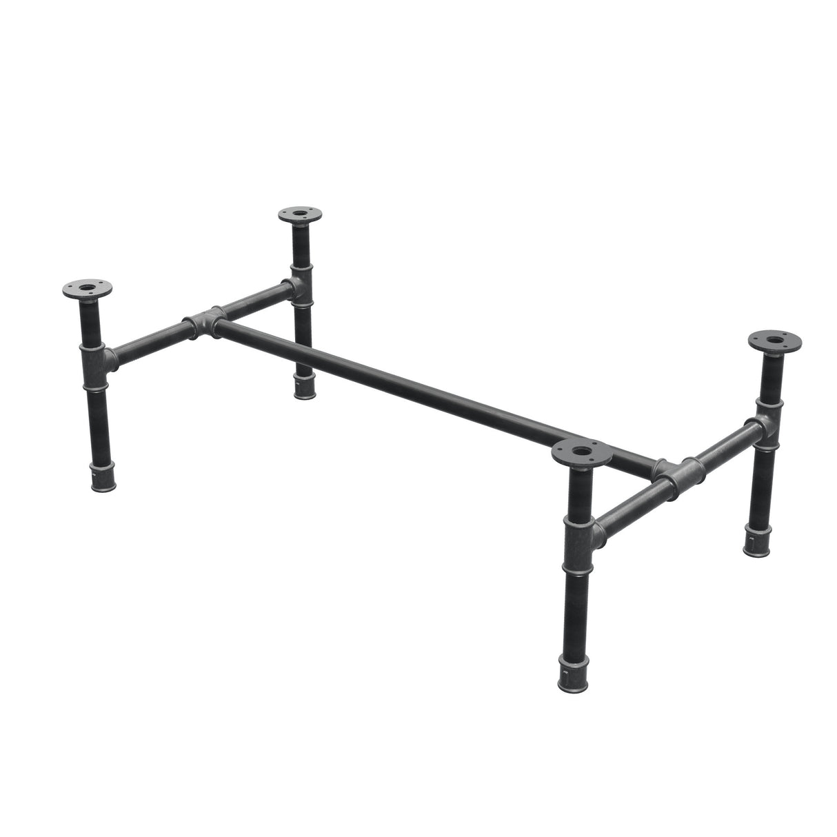 Salontafelonderstel van gietijzer, H-vorm, 91 × 51 cm, hoogte 32 cm, driekwartaanzicht