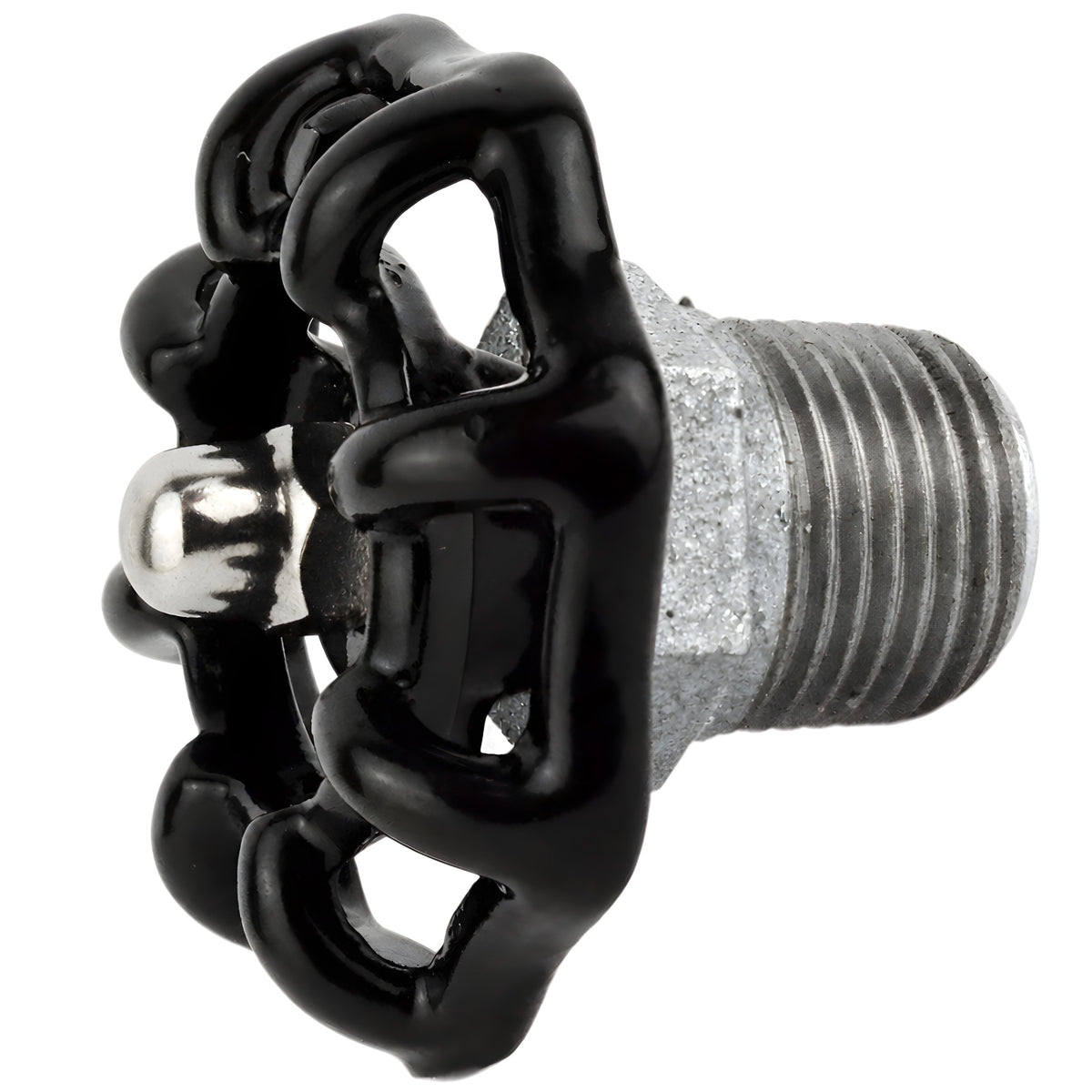 Zwart handwiel 52 mm op halve nippel, 1/2'' met roestvrijstalen moer, fitting van gegalvaniseerd gietijzer