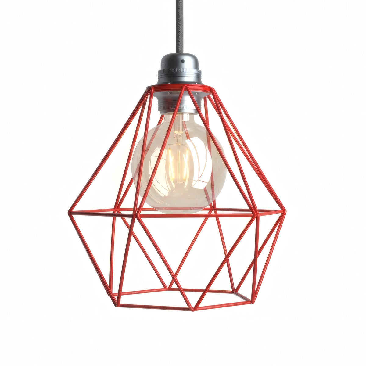 Kooilampenkap in diamantvorm van metaal voor E27-fitting — Rood