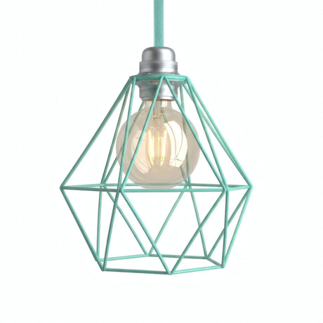Kooilampenkap in diamantvorm van metaal voor E27-fitting — Turquoise