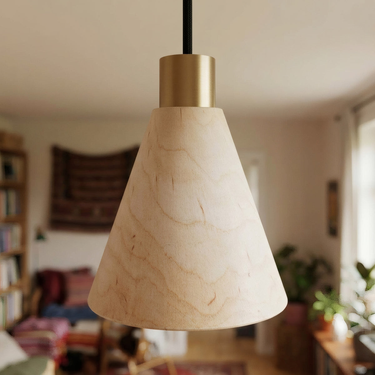Conische lampenkap van naturel hout voor E27-fitting