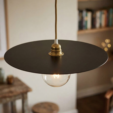Platte schijf-lampenkap van ijzer Ø 40 cm voor E27-fitting — Zwart
