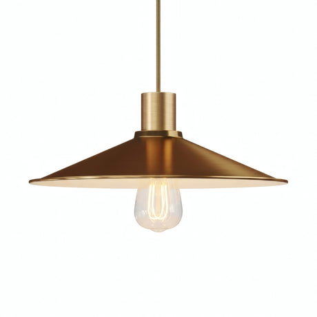 Platte geëmailleerde lampenkap Ø 30 cm voor E27-fitting — Wit en satijn brons