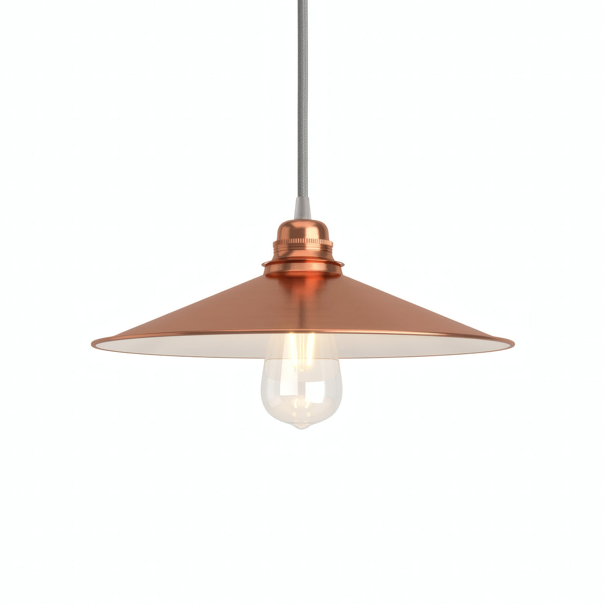 Platte geëmailleerde lampenkap Ø 30 cm voor E27-fitting — Wit en koper
