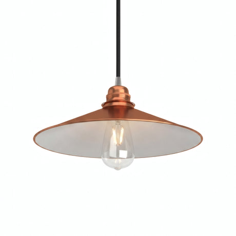 Platte geëmailleerde lampenkap Ø 30 cm voor E27-fitting — Wit en koper