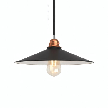 Platte geëmailleerde lampenkap Ø 30 cm voor E27-fitting — Wit en zwart